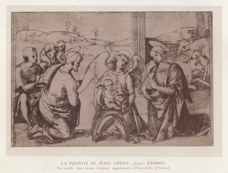 Narození Ježíše Krista, podle Raphaela, Faksimile originální kresby patřící Oxfordské univerzitě (chromolitho) od French School