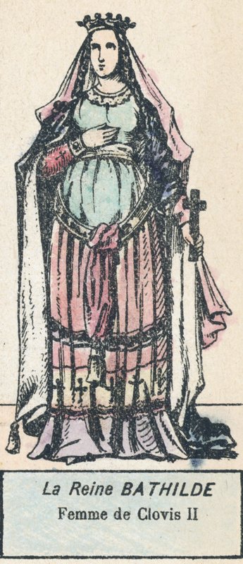 Queen Bathilde, manželka Clovise II (barevná rytina) od French School
