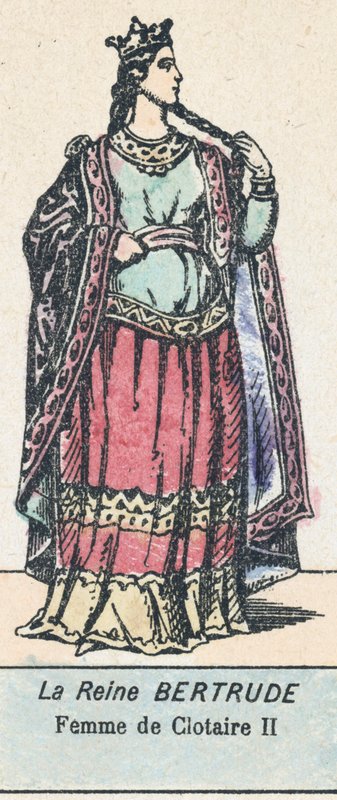 Queen Bertrude, Wife of Clotaire II (barevná rytina) od French School