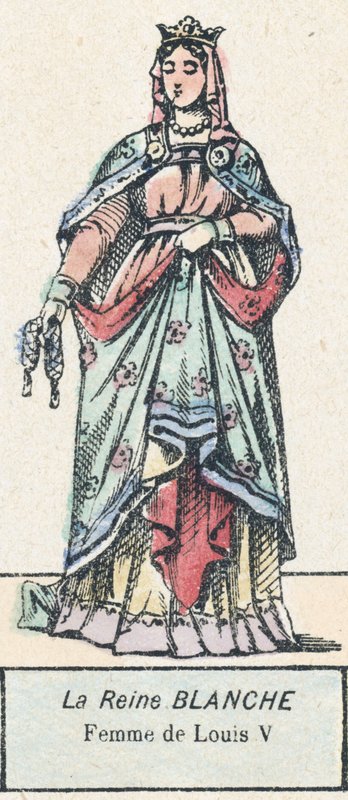 Bílá královna, manželka Ludvíka V. (barevná rytina) od French School