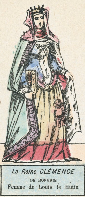 Maďarská královna Clemence, manželka Louise le Hutina (barevná rytina) od French School