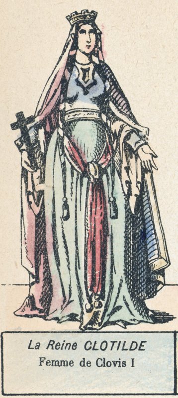 Královna Clotilde, manželka Clovise I. (barevná rytina) od French School