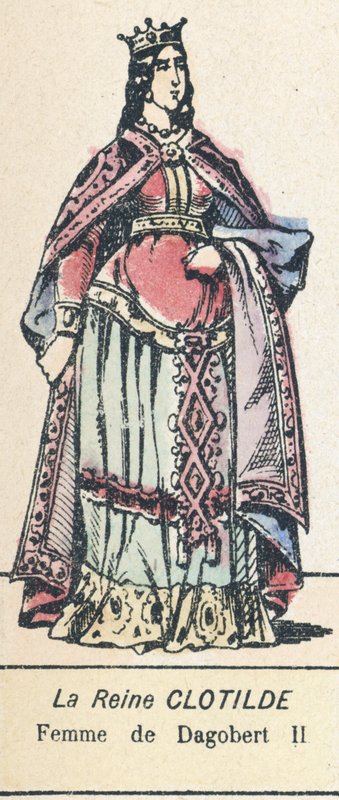 Queen Clotilde, manželka Dagoberta II (barevná rytina) od French School