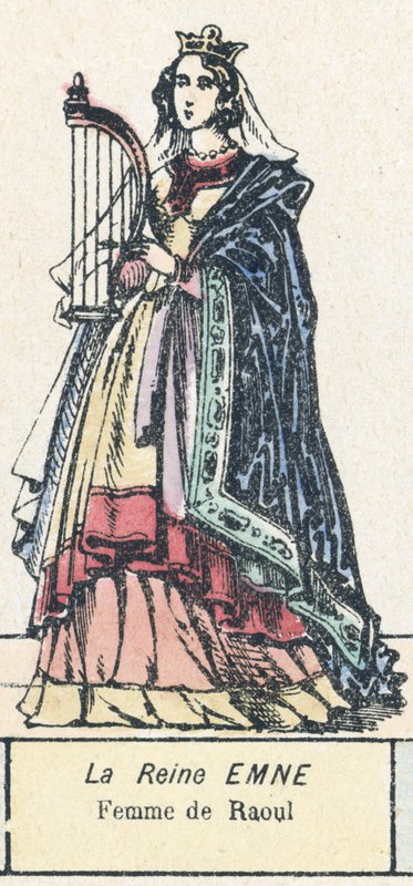 Královna Emne, manželka Raoula (barevná rytina) od French School