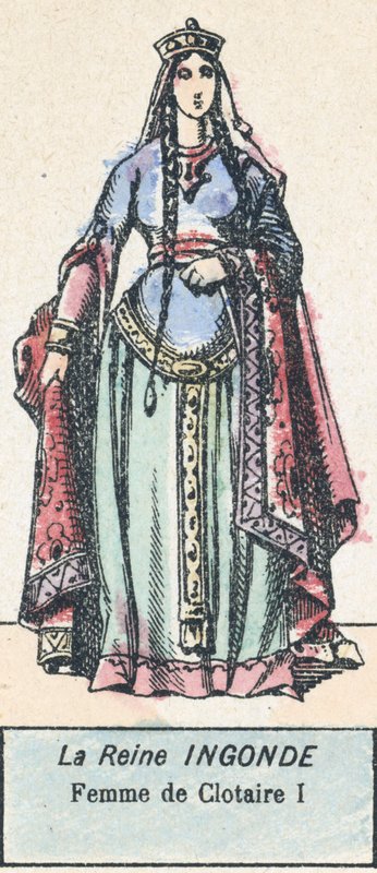 Queen Ingonde, manželka Clotaire I (barevná rytina) od French School