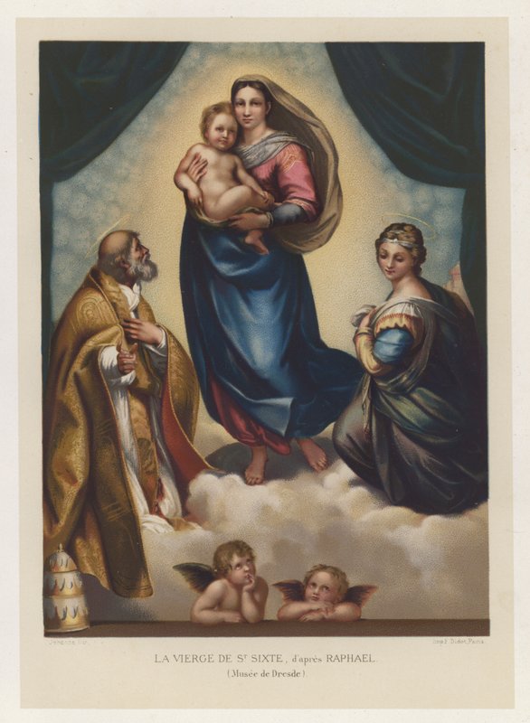 Panna svatého Sixta, po Raphaelovi, Muzeum Drážďan (chromolitho) od French School