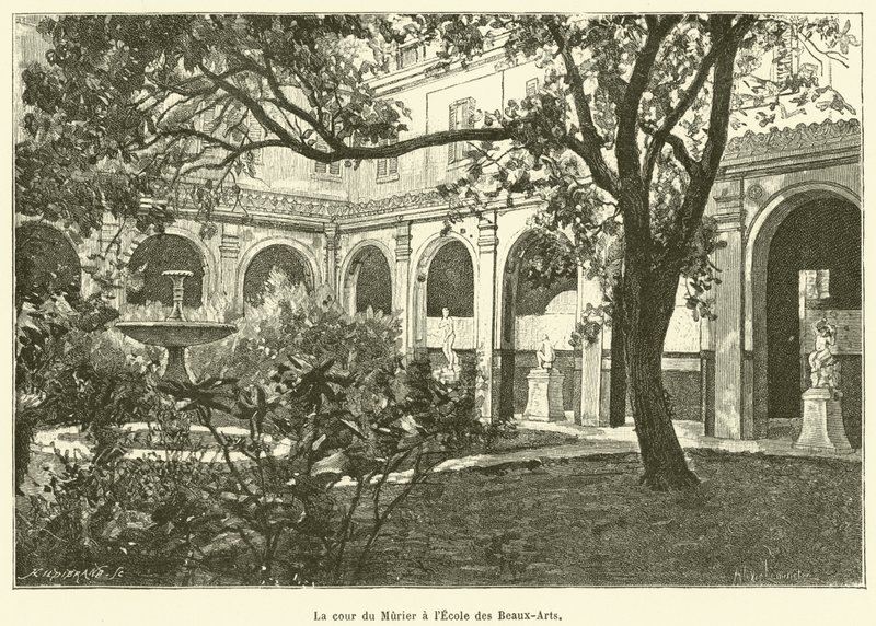 Nádvoří Murier v Ecole des Beaux-Arts (rytina) od French School