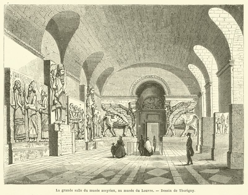 La grande salle du musee assyrien, au musee du Louvre od French School