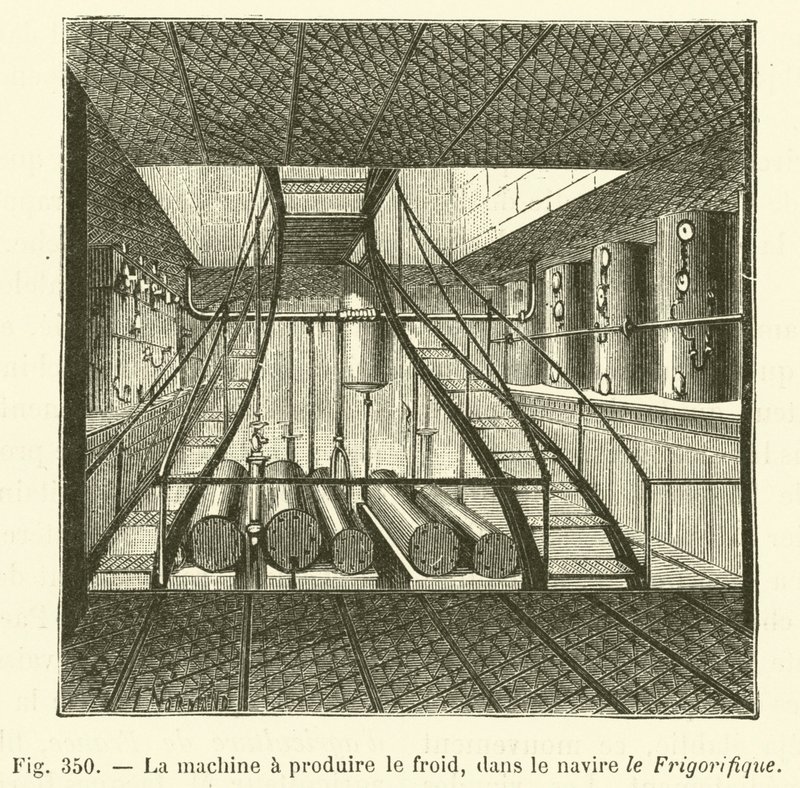 Stroj na výrobu chladu, v lodi Chladnička (rytí) od French School