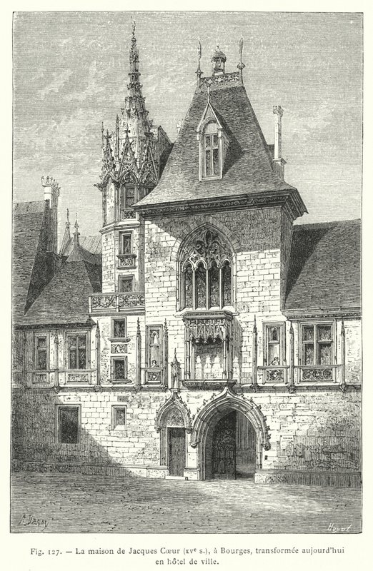 Dům Jacquese Coeura, 15. století, v Bourges, dnes přeměněný na radnici (rytina) od French School