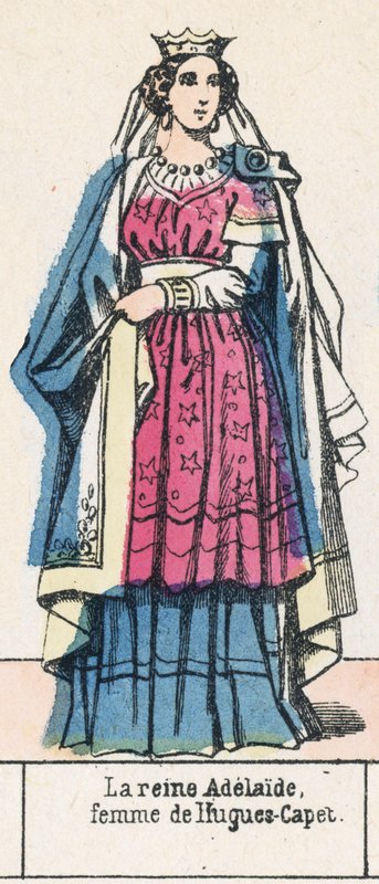 Queen Adelaide, manželka Hugues-Capet (barevná rytina) od French School