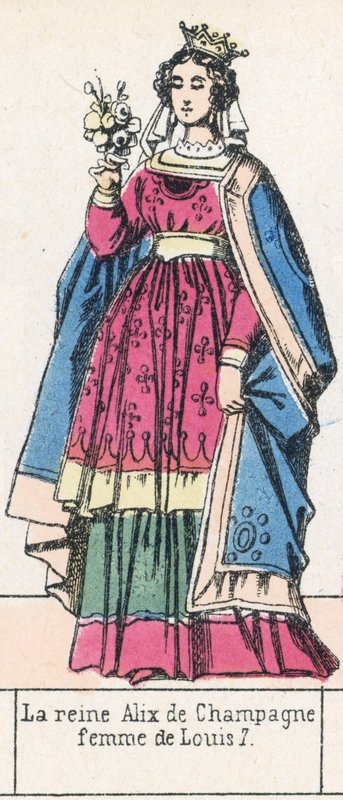 Královna Alix ze Champagne, manželka Ludvíka 7 (barevná rytina) od French School