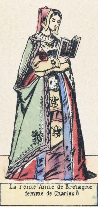 Královna Anna Bretaňská, manželka Karla 8 (barevná rytina) od French School