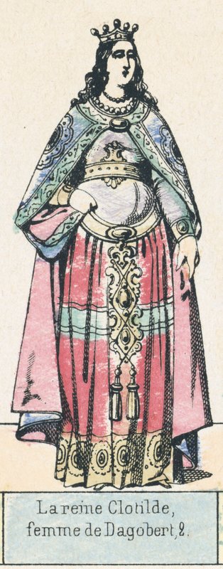 Královna Clotilde, manželka Dagoberta 2 (barevná rytina) od French School