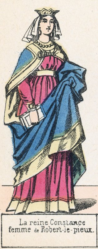 Královna Konstancie, manželka Roberta Pobožného (barevná rytina) od French School