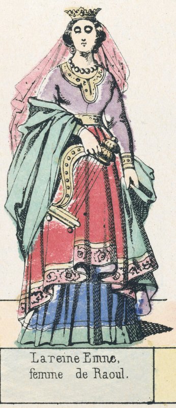 Královna Emne, manželka Raoula (barevná rytina) od French School