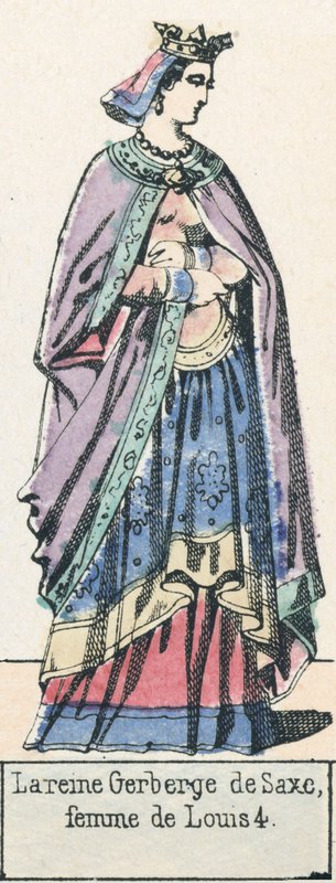 Královna Gerberge Saská, manželka Ludvíka 4 (barevná rytina) od French School