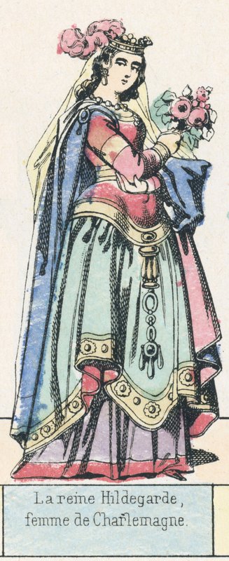 Královna Hildegarda, manželka Karla Velikého (barevná rytina) od French School