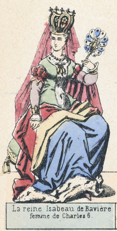 Bavorská královna Isabeau, manželka Karla 6 (barevná rytina) od French School