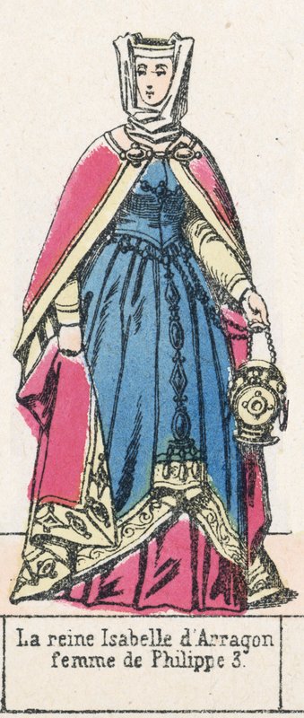 Královna Isabella Arragonská, manželka Filipa 3 (barevná rytina) od French School