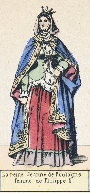 Královna Johanka z Boulogne, manželka Filipa 5 (barevná rytina) od French School