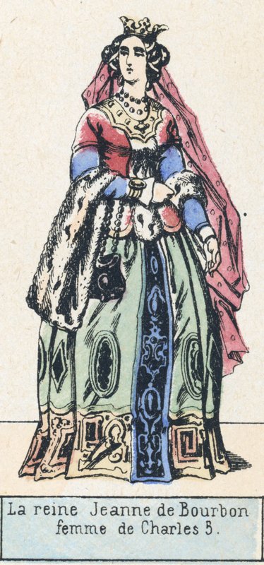 Královna Johanka Bourbonská, manželka Karla 5 (barevná rytina) od French School