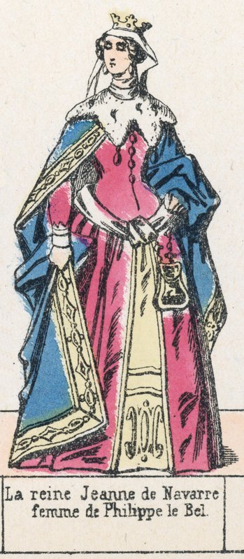 Královna Johanka Navarrská, manželka Filipa Sličného (barevná rytina) od French School