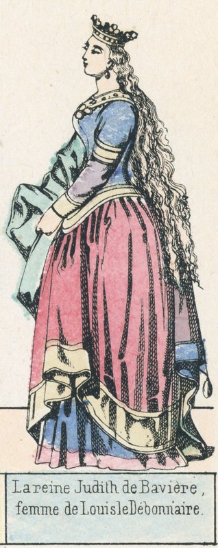 Královna Judita Bavorská, manželka Louise le Debonnaire (barevná rytina) od French School