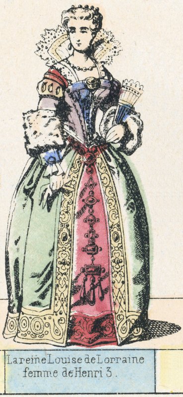 Královna Louise Lotrinská, manželka Jindřicha 3 (barevná rytina) od French School