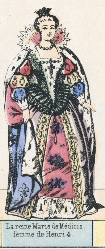 Královna Marie de Medici, manželka Jindřicha 4 (barevná rytina) od French School