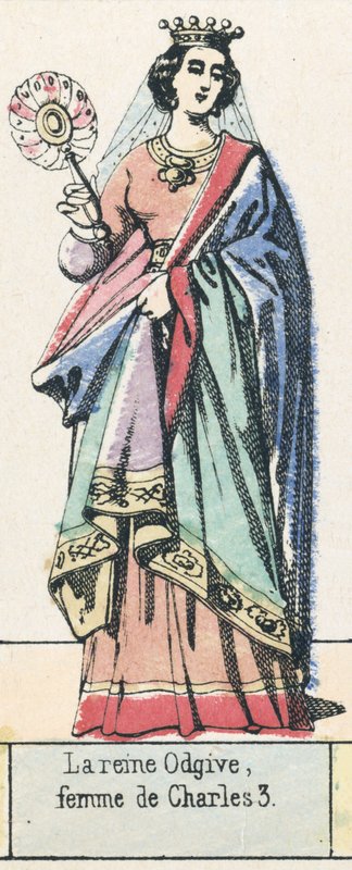 Queen Odgive, manželka Karla 3 (barevná rytina) od French School