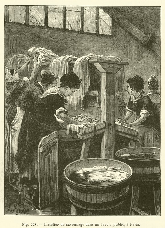 Mydlářská dílna ve veřejné umývárně v Paříži (rytina) od French School
