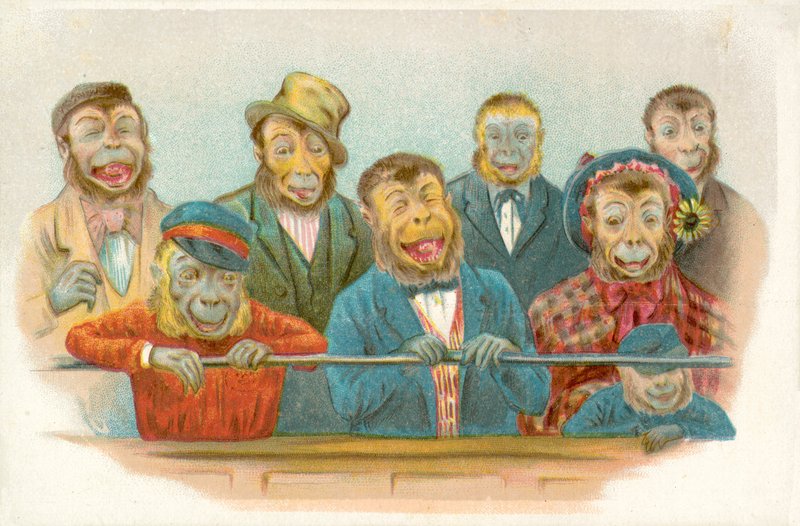 Smějící se opice (chromolitho) od French School