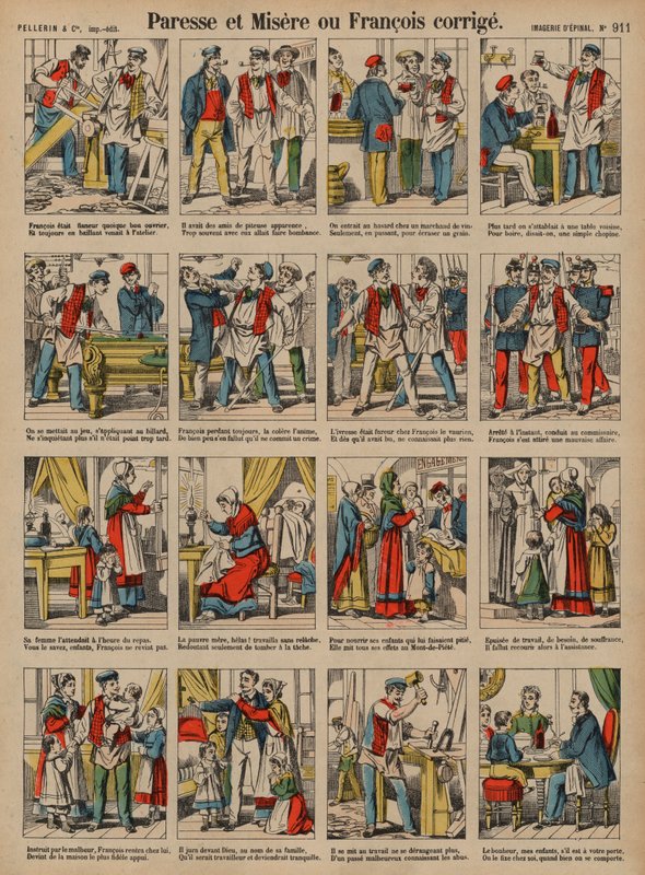 Lenost a bída, aneb Francoisova korekce (barevná rytina) od French School