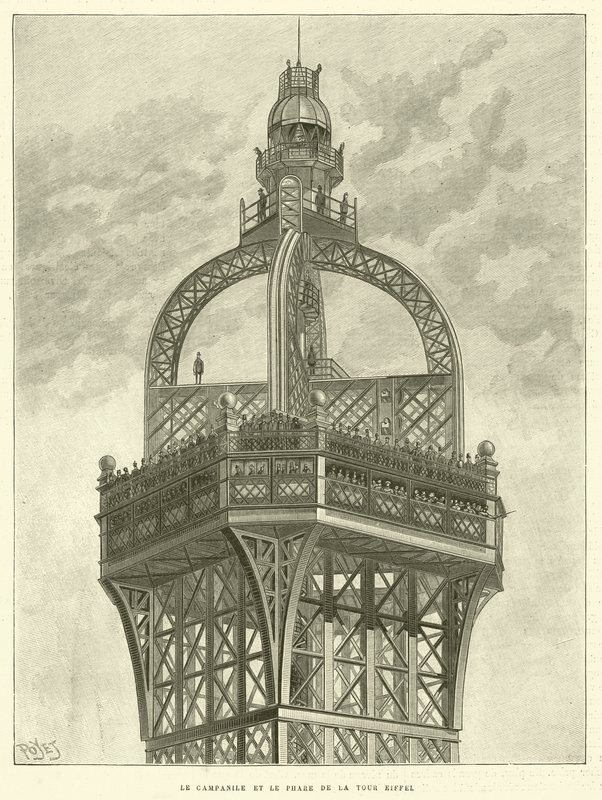 Campanile a maják Eiffelovy věže (rytina) od French School