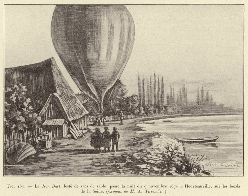 Jean Bart, zatížený pytli s pískem, strávil noc 9. listopadu 1870 v Heurteauville na břehu Seiny. od French School