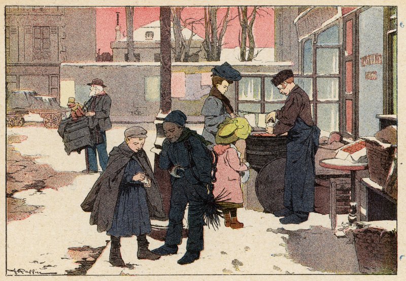 Le Marchand De Marrons, prodejce kaštanů (barevné lito) od French School