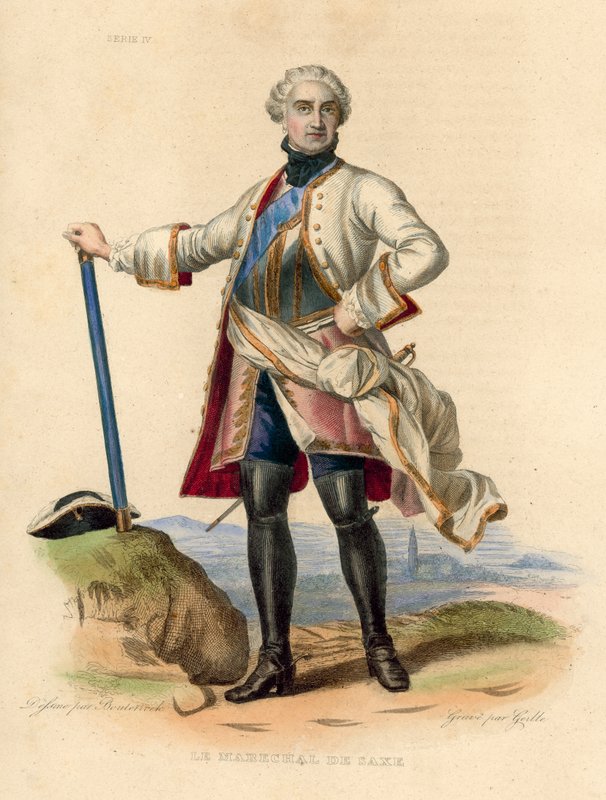 Le Marechal de Saxe (barevná rytina) od French School
