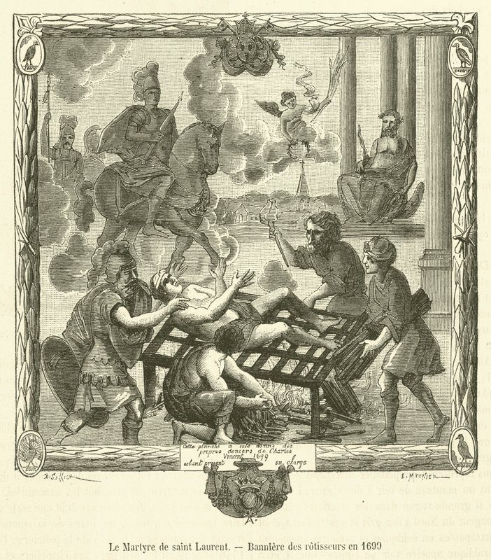 Umučení svatého Vavřince, Banniere des rotisseurs v roce 1699 (rytina) od French School