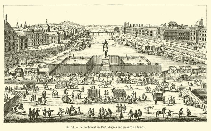 Pont-Neuf v roce 1702, z dobové rytiny od French School