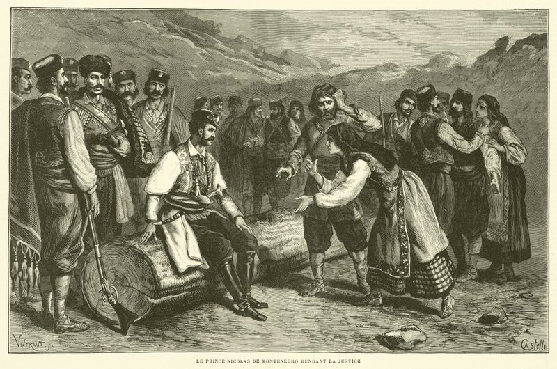 Princ Nicolas of Montenegro Dispensing Justice (rytina) od French School