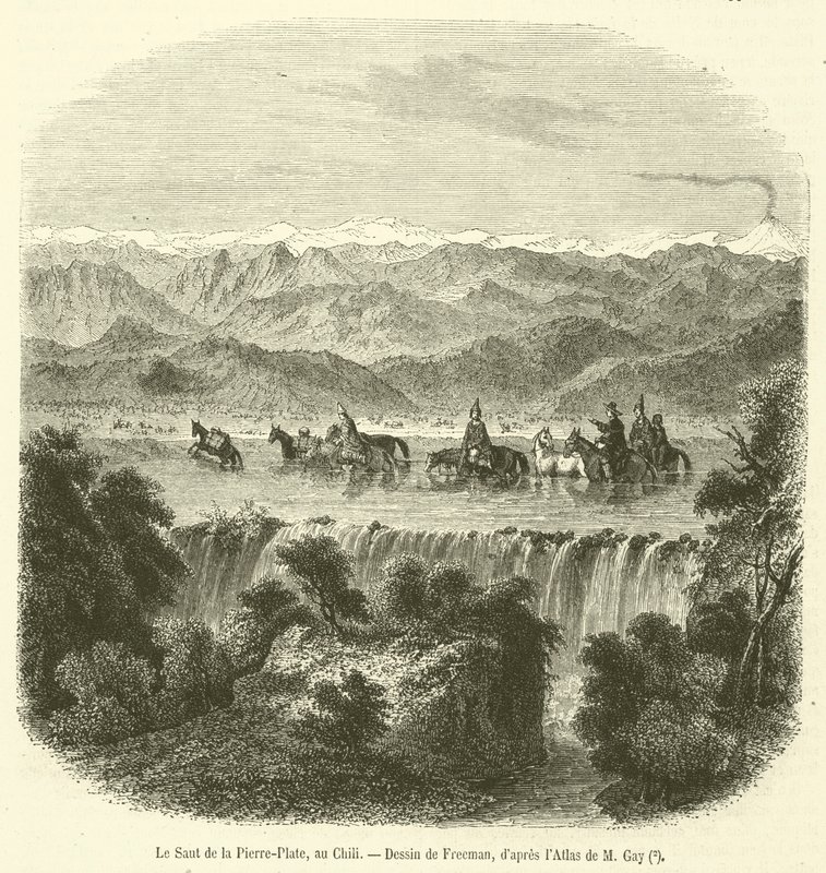 Le Saut de la Pierre-Plate, v Chile (rytina) od French School