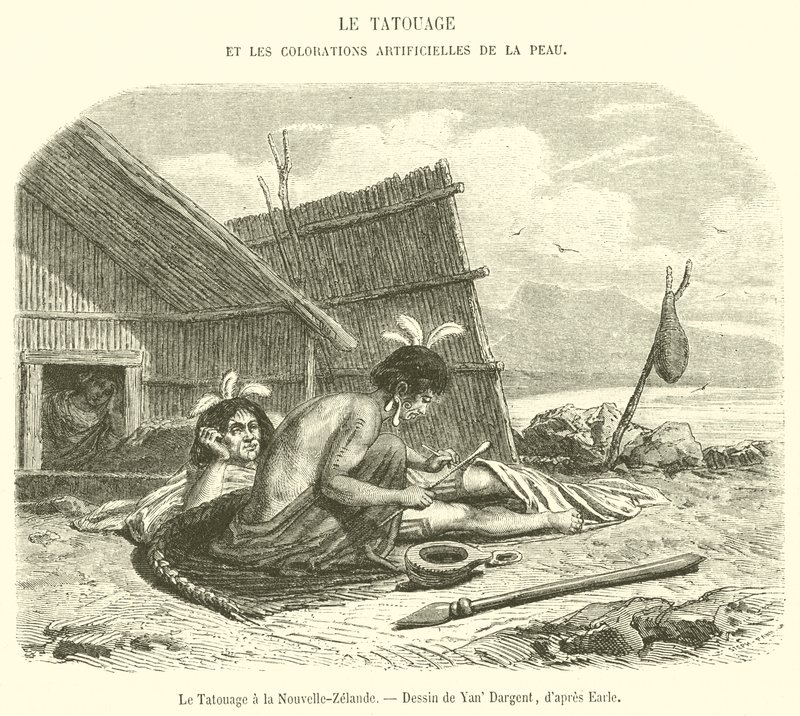 Tetování na Novém Zélandu (rytina) od French School