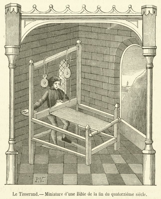 Tkadlec, miniatura z Bible z konce čtrnáctého století (rytina) od French School