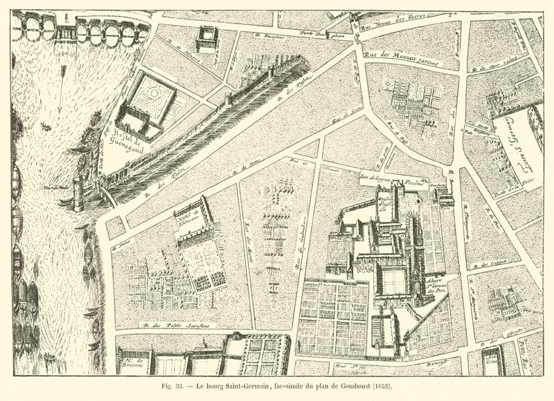 Bourg Saint-Germain, faksimile plánu Gomboust, 1652 od French School
