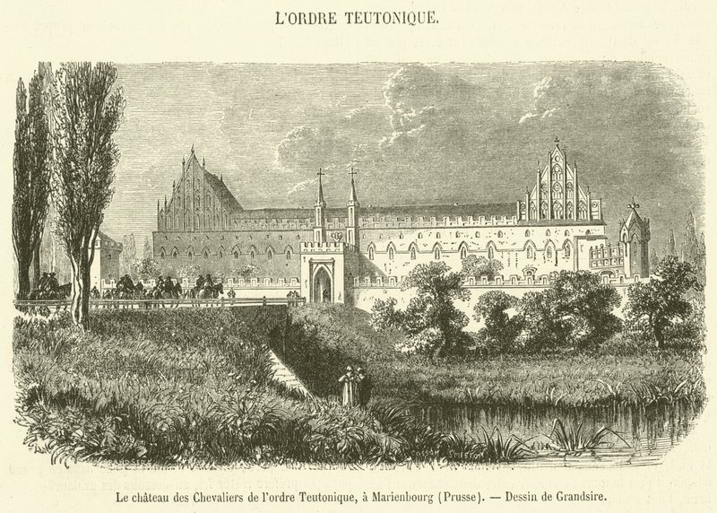 Hrad rytířů Řádu německých rytířů v Marienburgu, Prusko (rytina) od French School