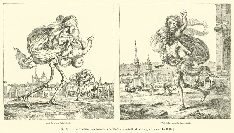 Hřbitov neviňátek v roce 1640, Faksimile dvou rytin od La Bella od French School