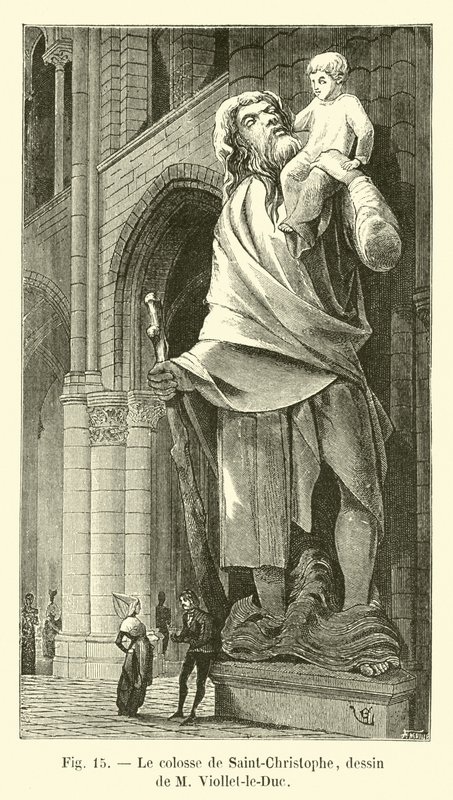 Kolos svatého Kryštofa, kresba M Viollet-le-Duc od French School