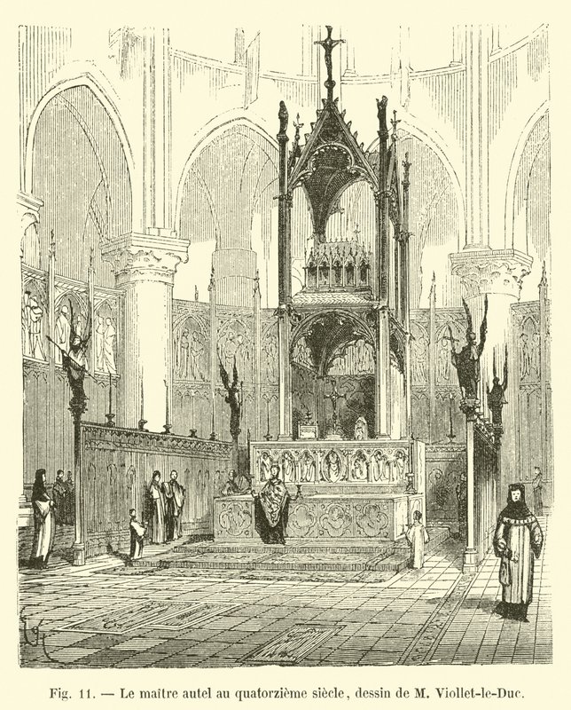 Hlavní oltář ve 14. století, kresba M Viollet-le-Duc od French School