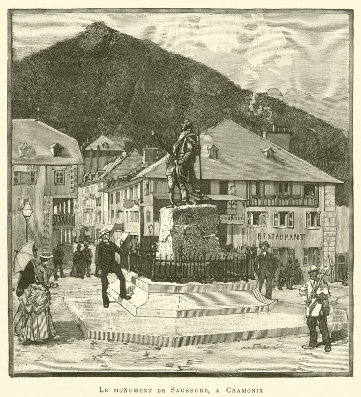 Památník Saussure, v Chamonix (rytina) od French School